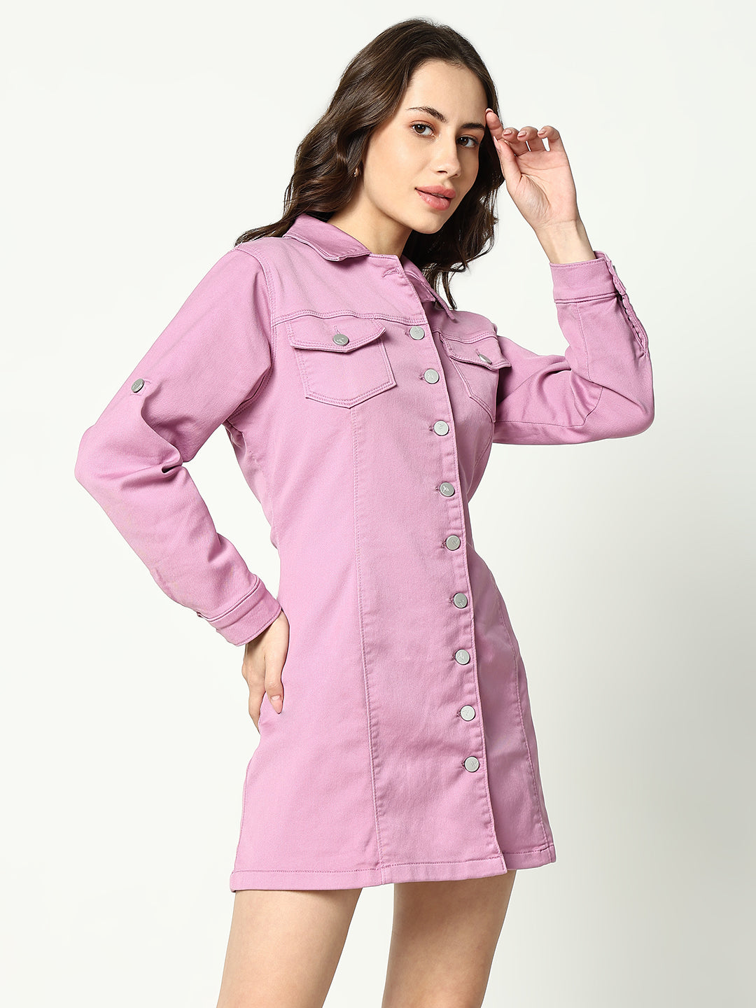 Women's Purple Solid Denim Dress