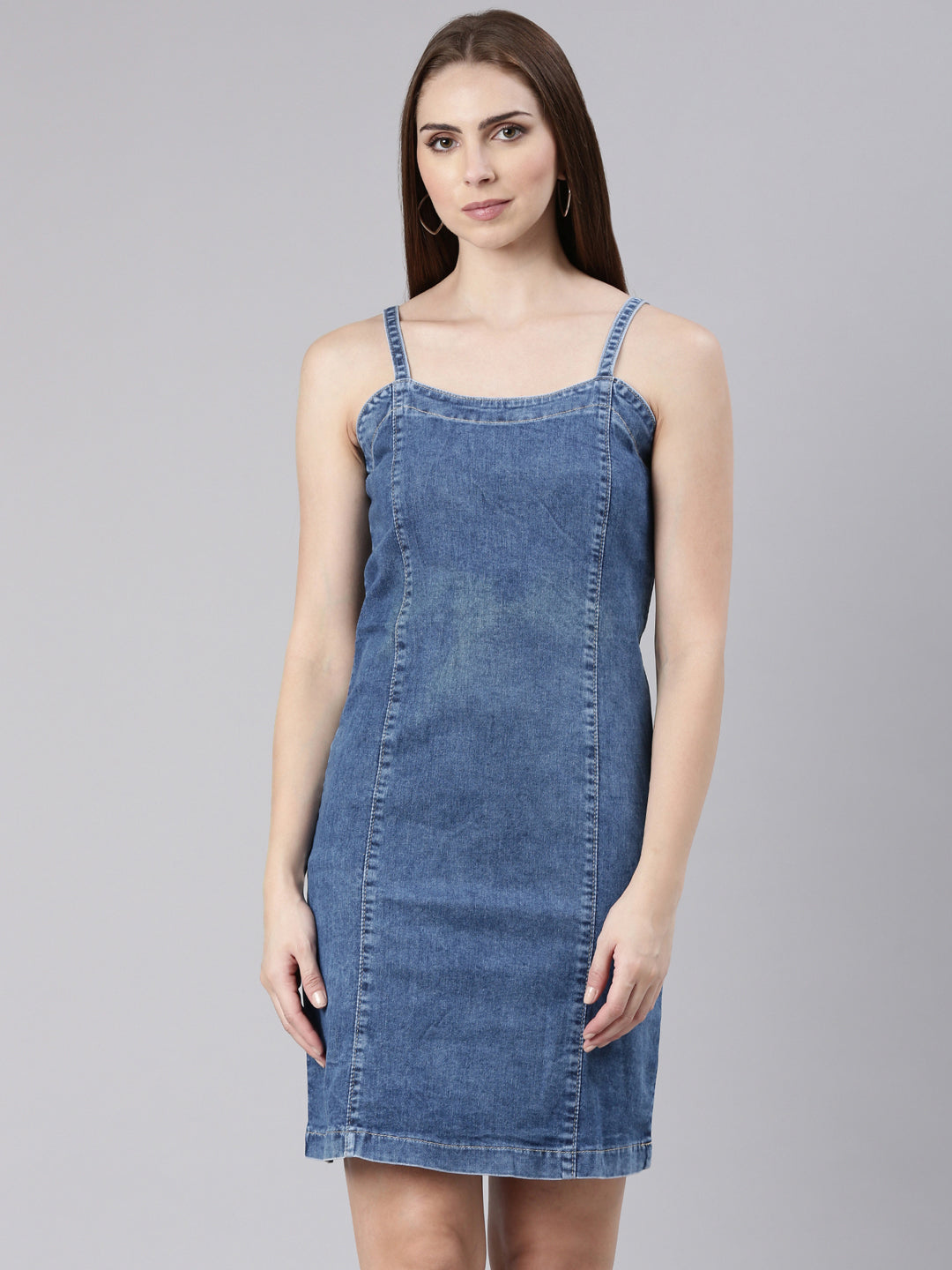 Women Blue Solid Pinafore Dress