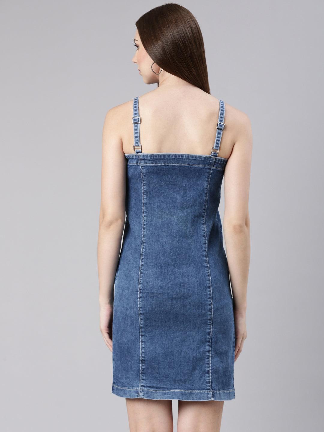 Women Blue Solid Pinafore Dress