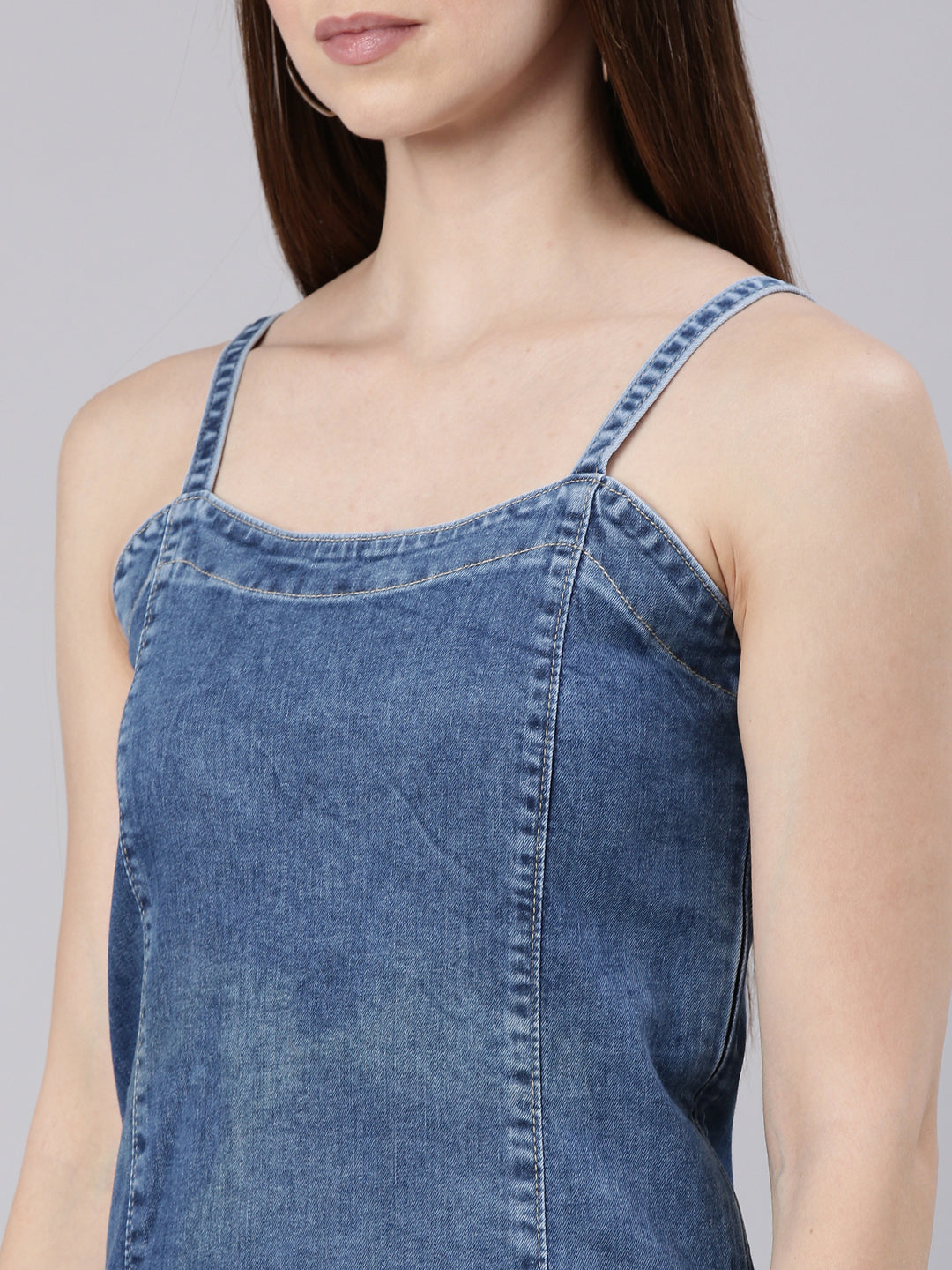 Women Blue Solid Pinafore Dress