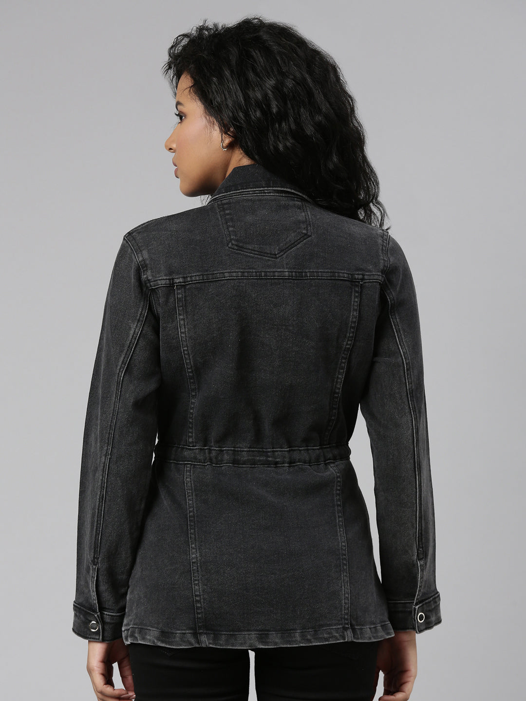 Women's Grey Spread Collar Denim Jacket