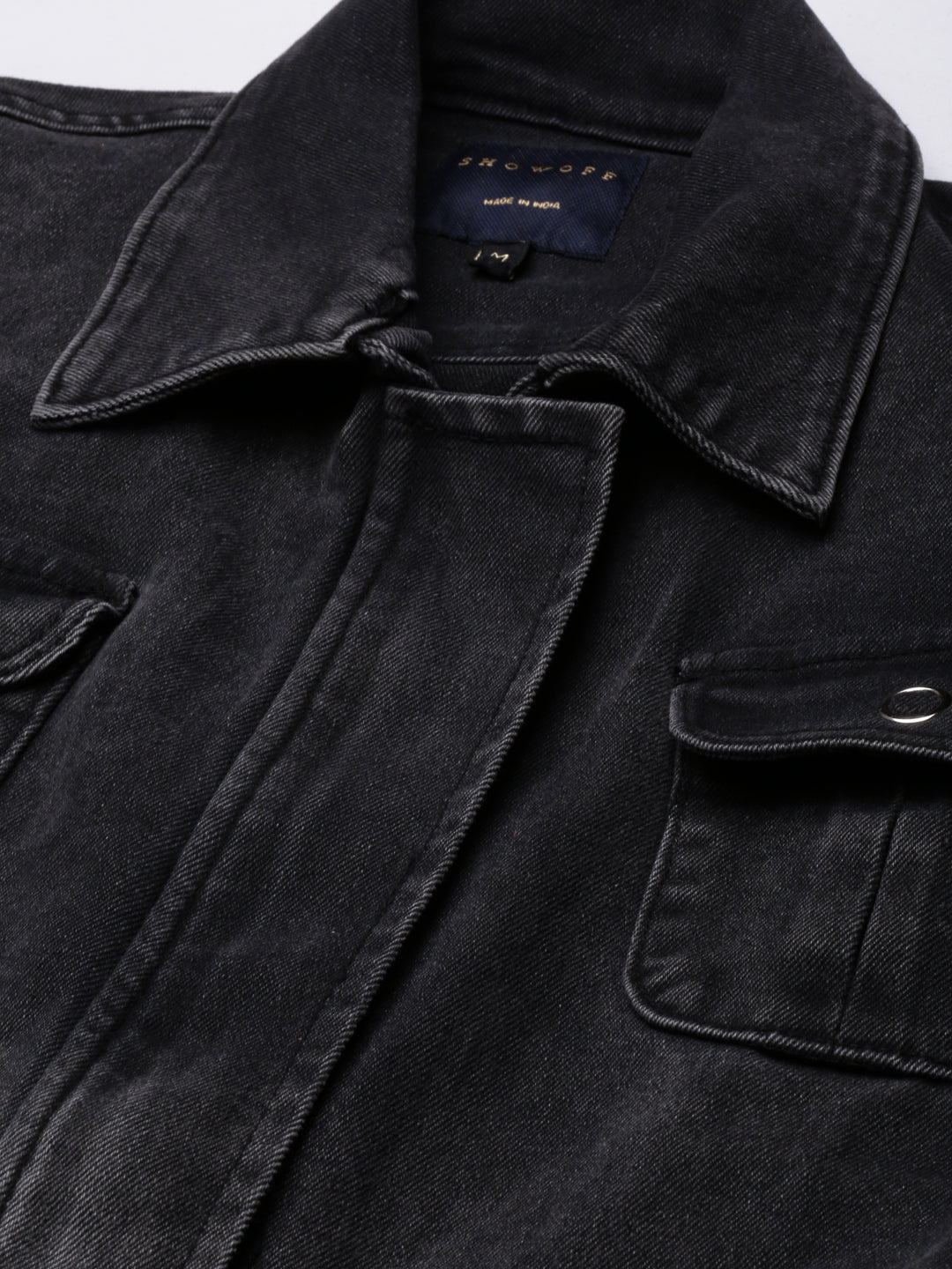 Women's Grey Spread Collar Denim Jacket