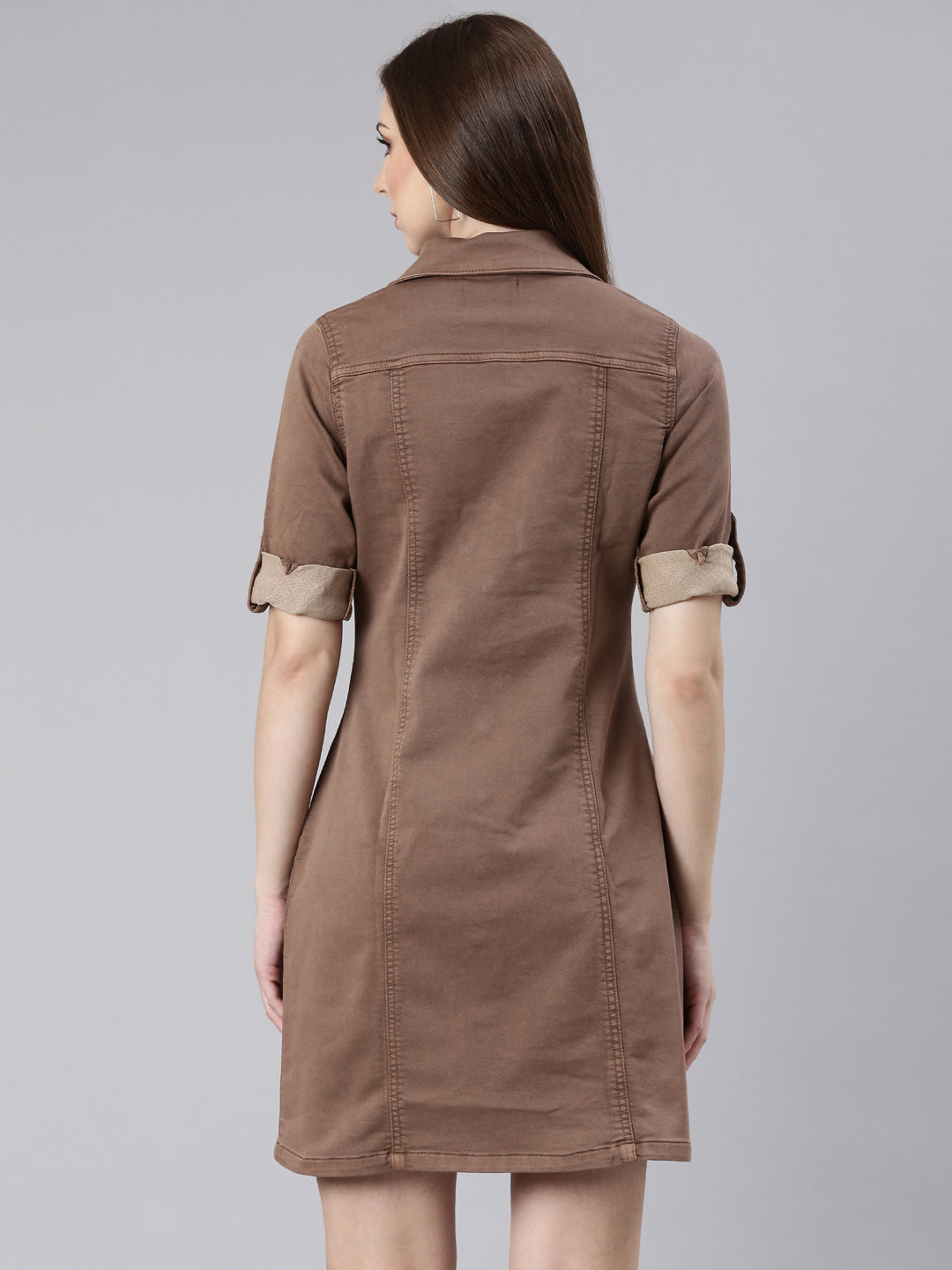 Women Brown Solid Shirt Dress