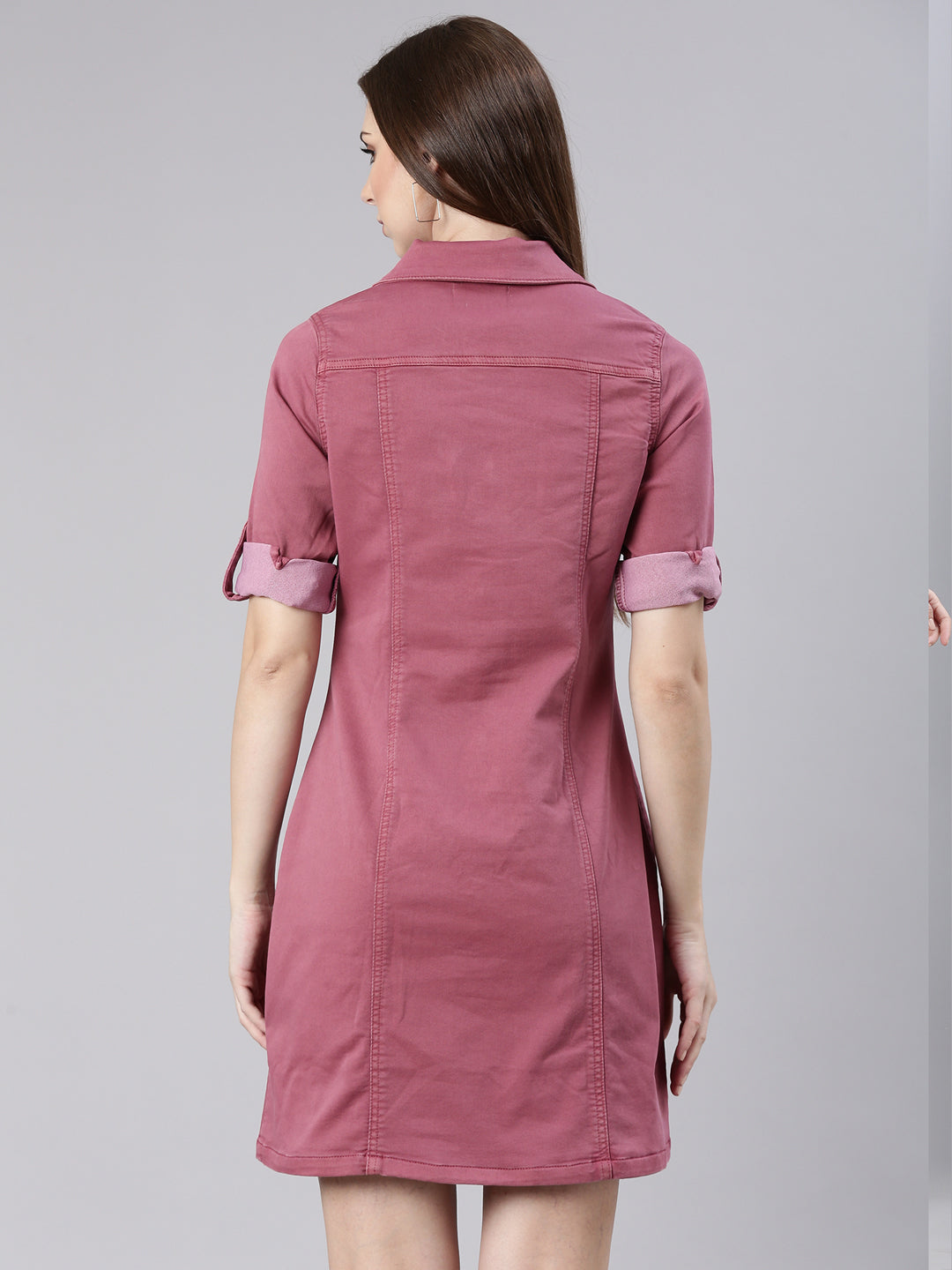 Women Mauve Solid Shirt Dress