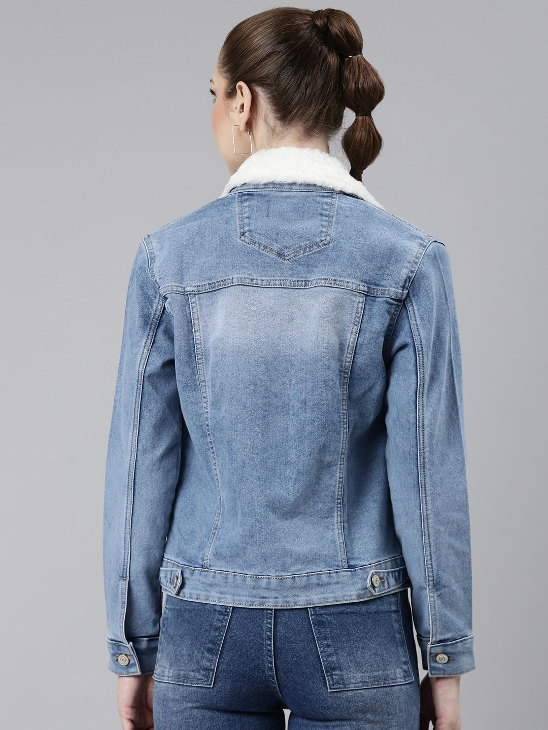 Women Blue Solid Denim Jacket