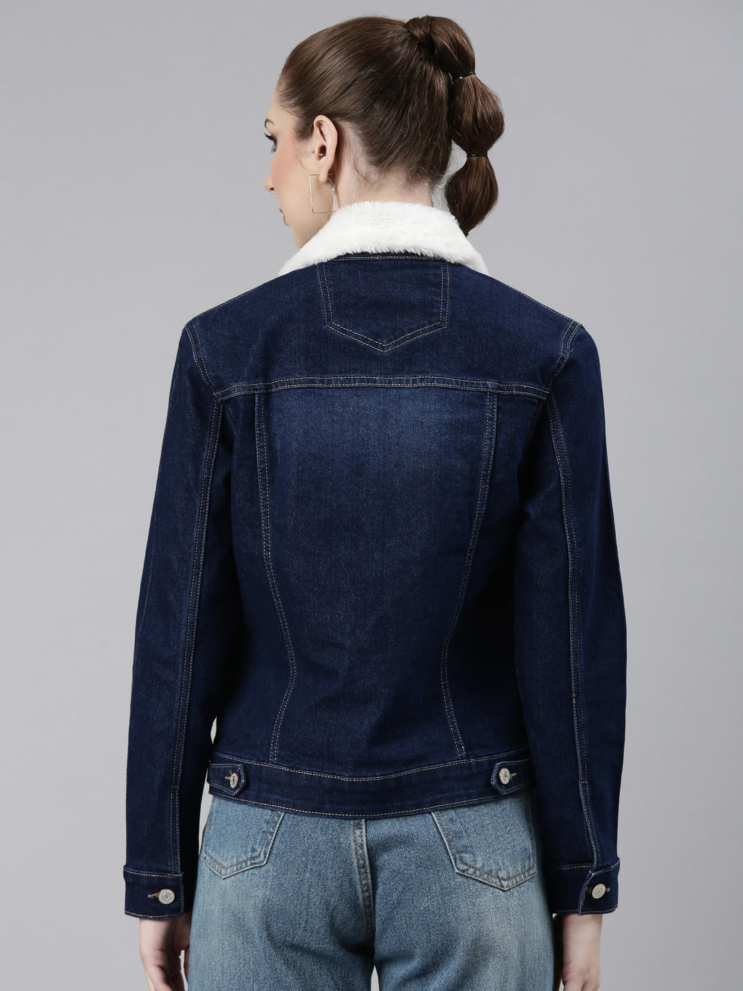 Women's Navy Blue Washed Cotton Denim Jacket