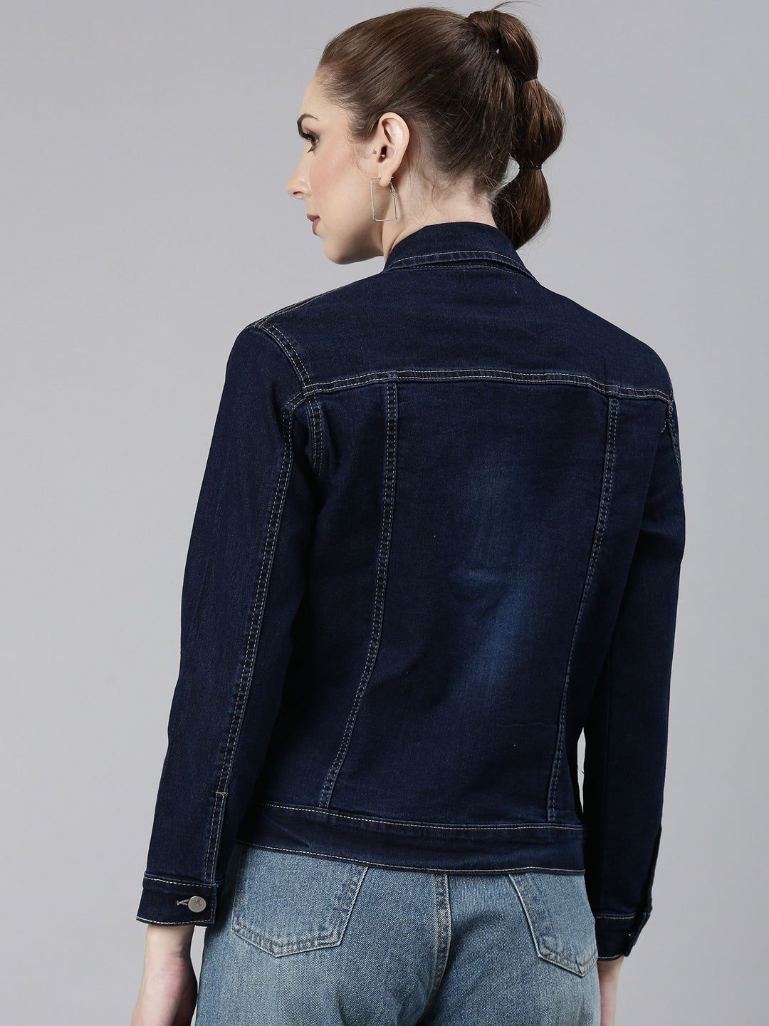 Women's Navy Blue Washed Cotton Denim Jacket