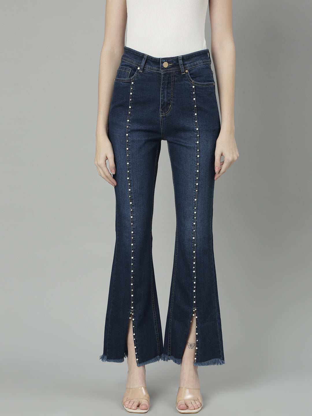 Women Navy Blue Bootcut Denim Jeans