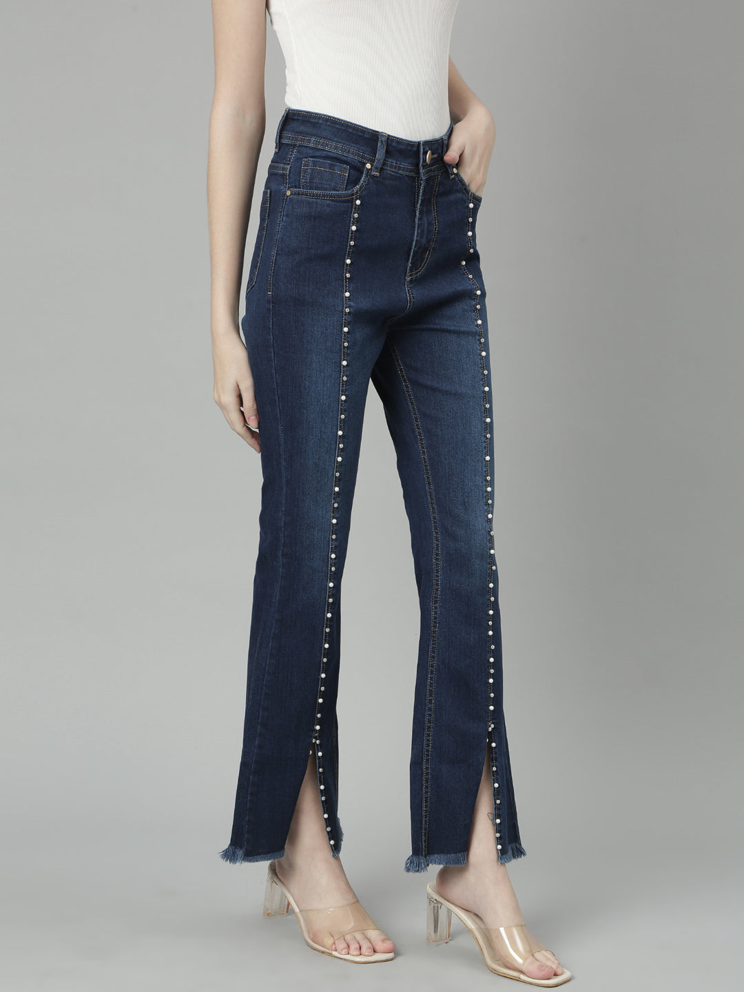 Women Navy Blue Bootcut Denim Jeans