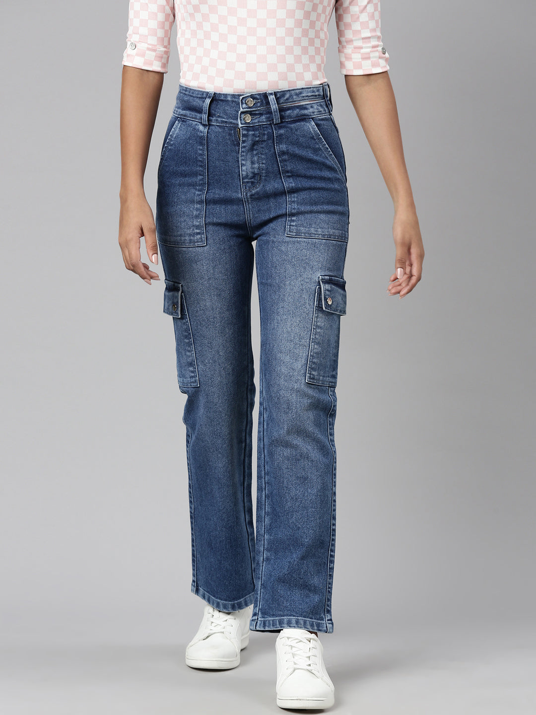 Women Blue Denim Cargo Jeans