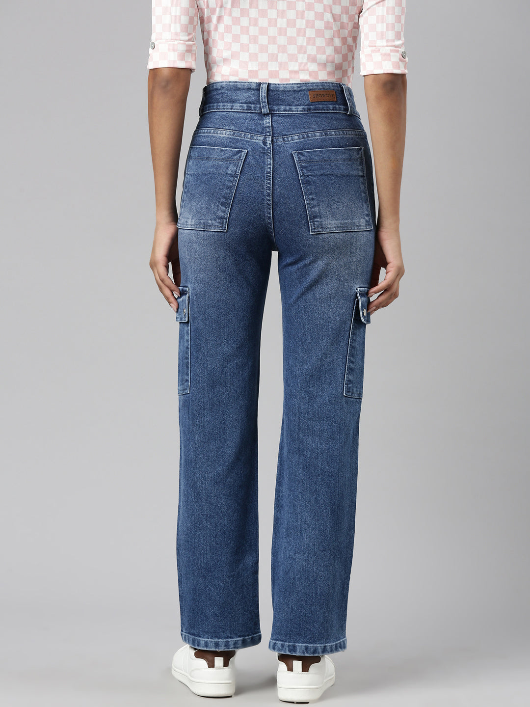 Women Blue Denim Cargo Jeans