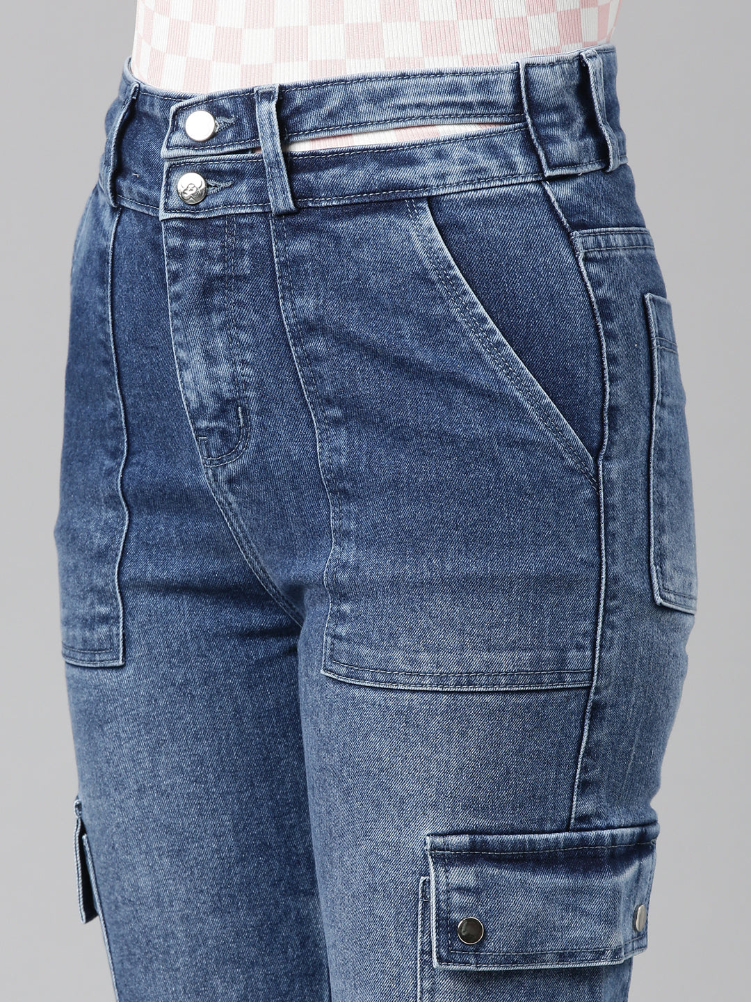 Women Blue Denim Cargo Jeans