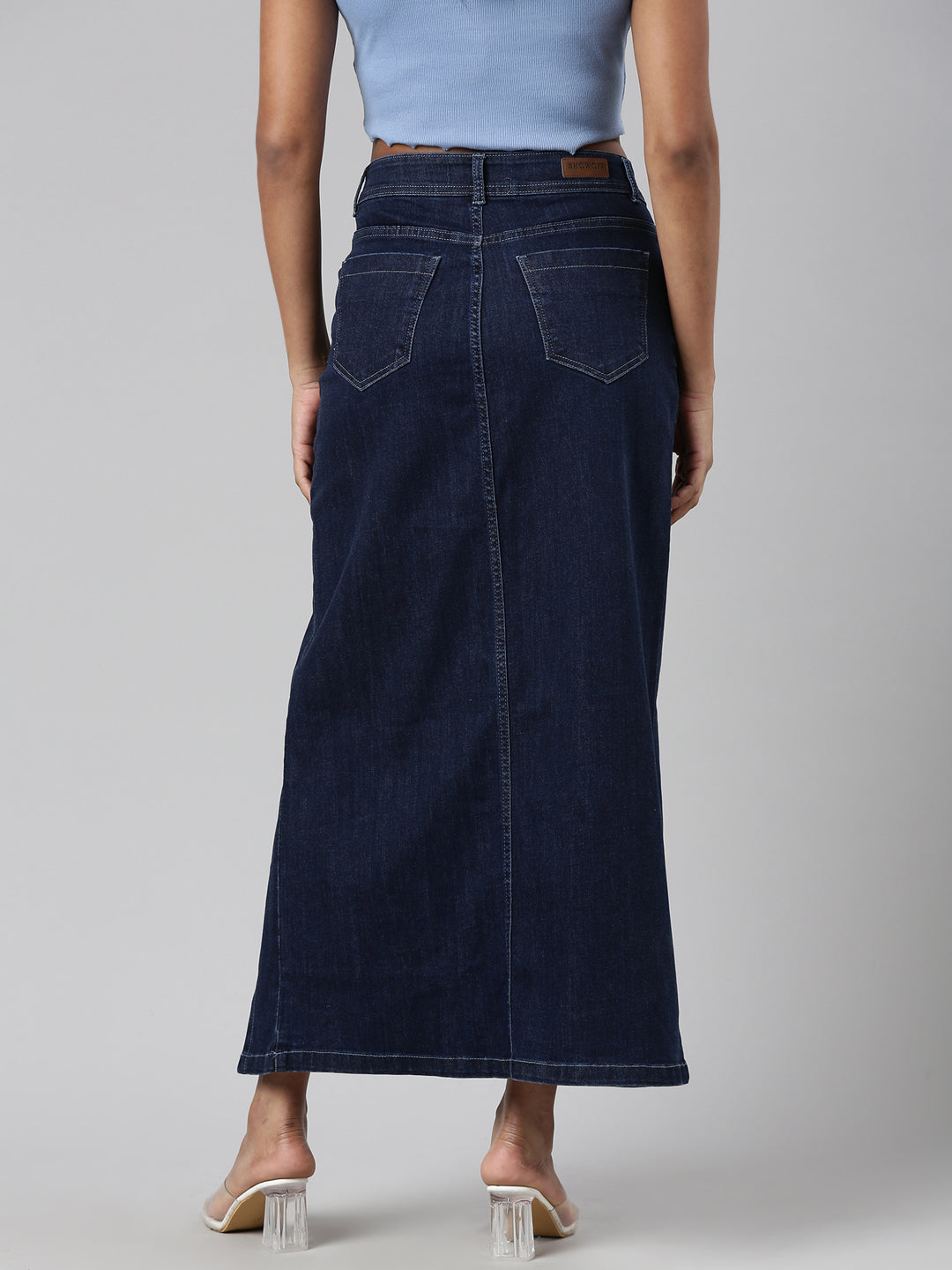 Women Solid Denim A Line Skirt