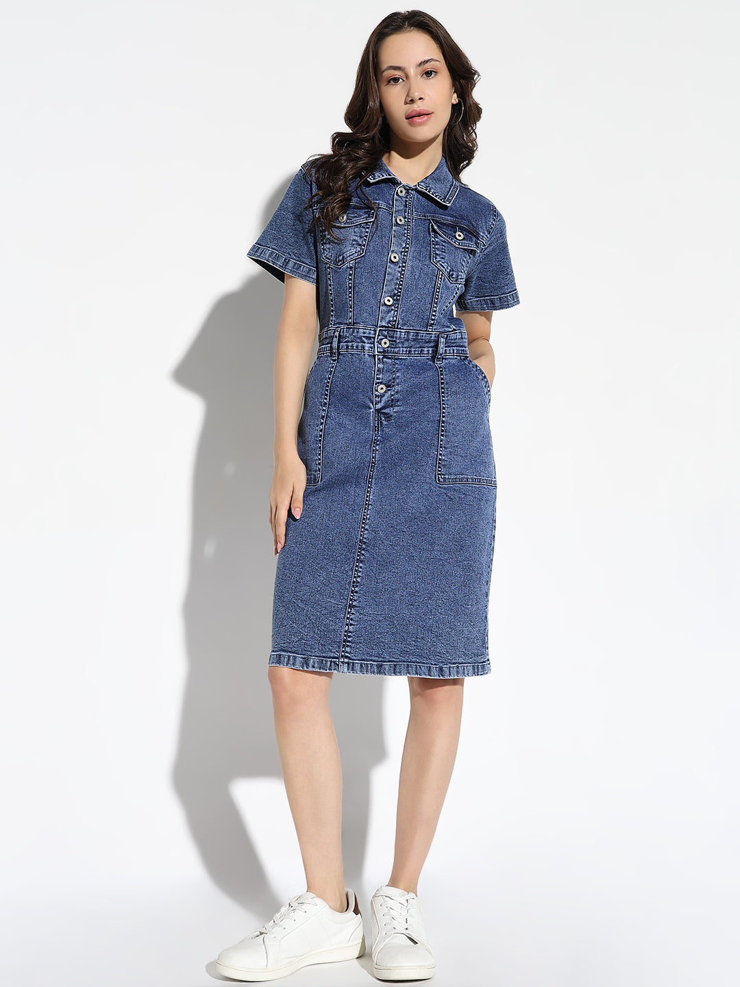 Women Solid Blue Shirt Dress