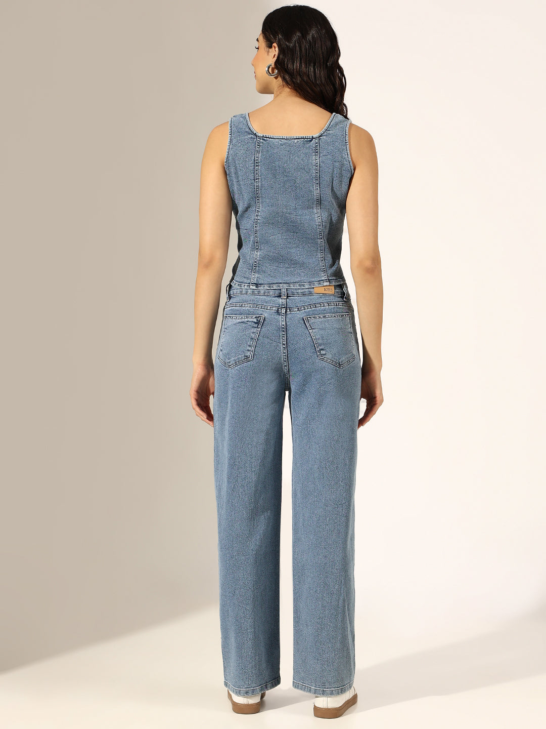 Women's Blue Denim Zip-Front Top & Jeans Co-Ord Set