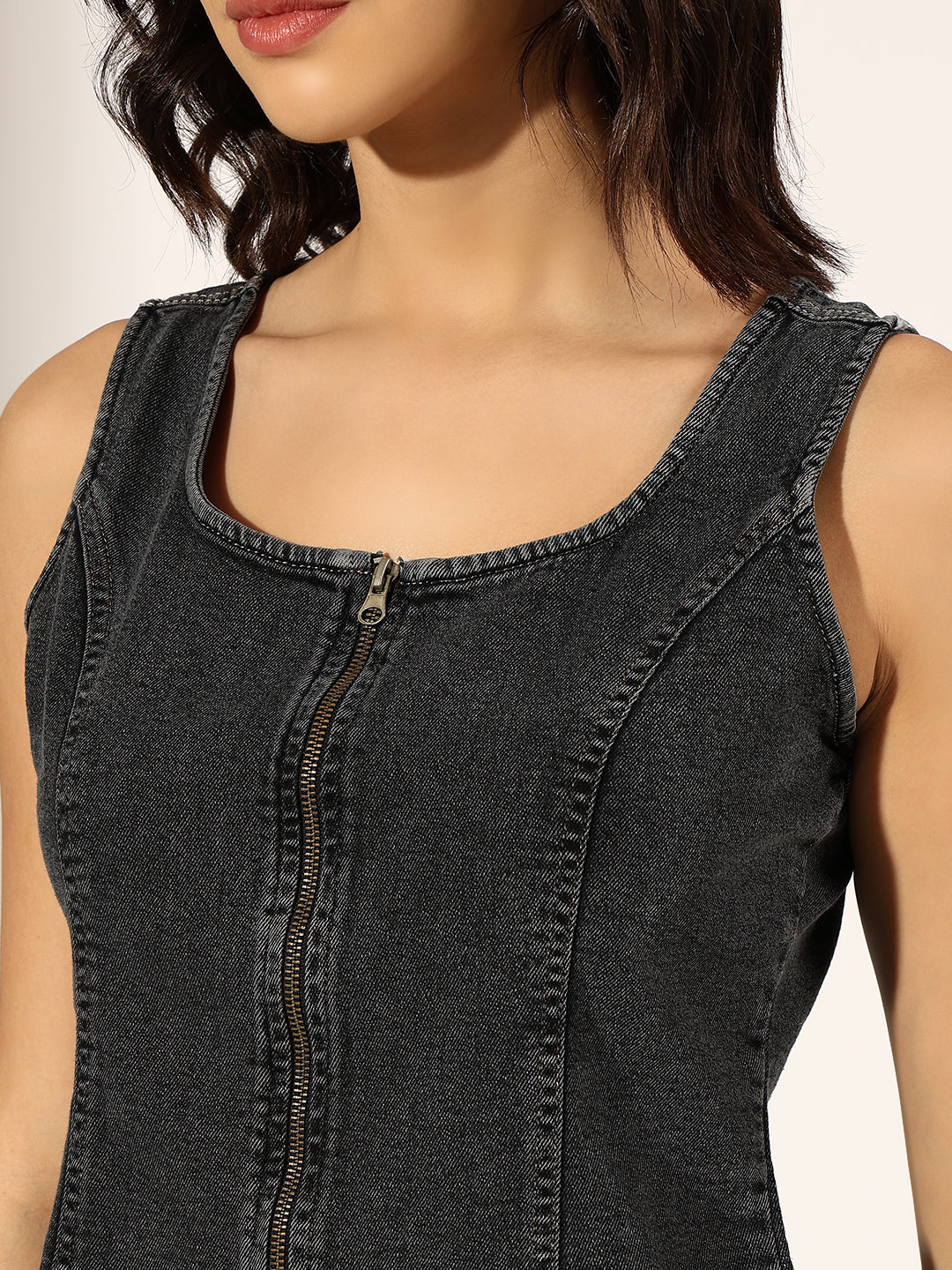 Women's Charcoal Denim Zip-Front Top & Jeans Co-Ord Set