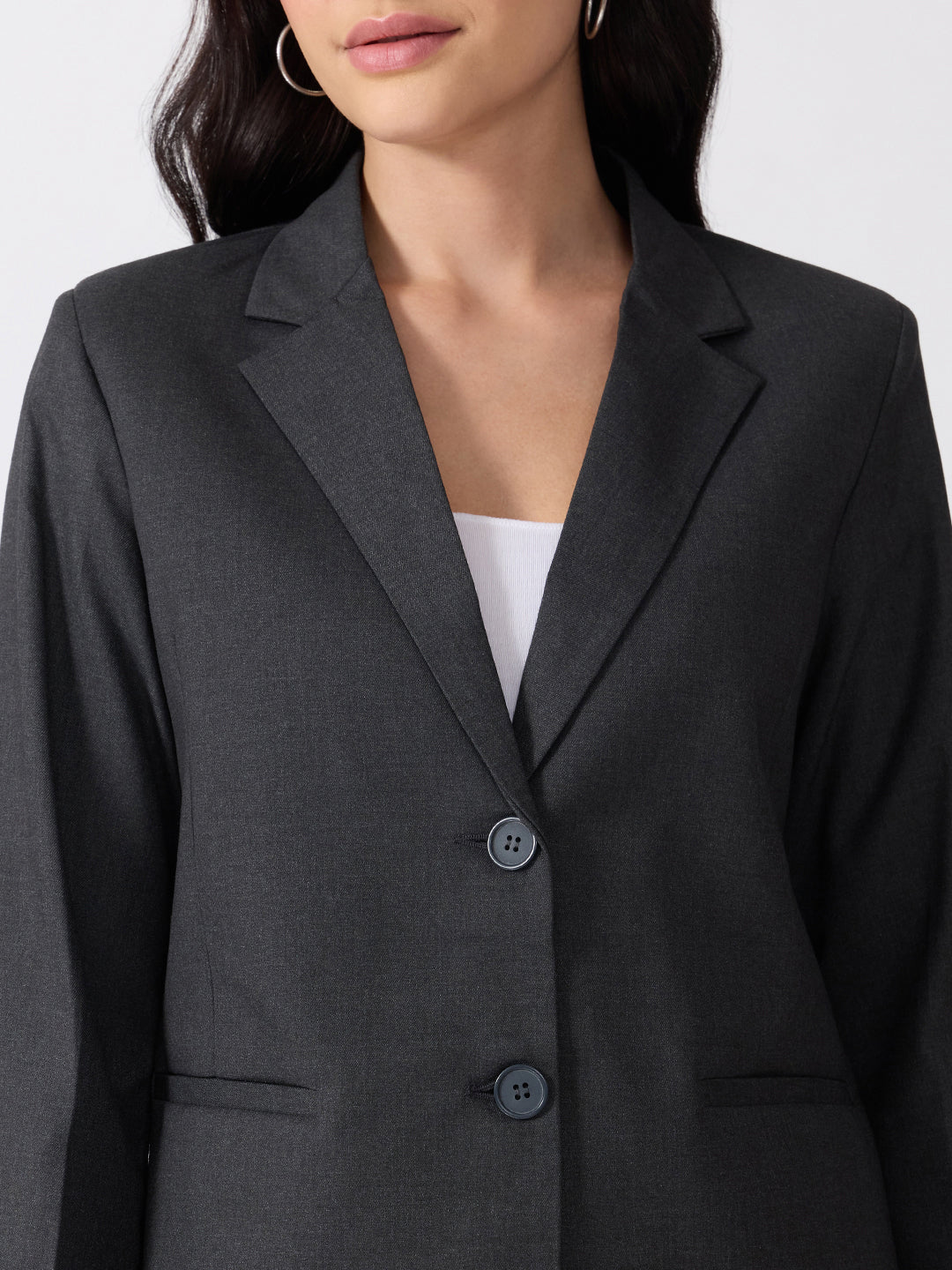 Women’s Grey Tailored Fit Single-Breasted Blazer with Notched Lapel