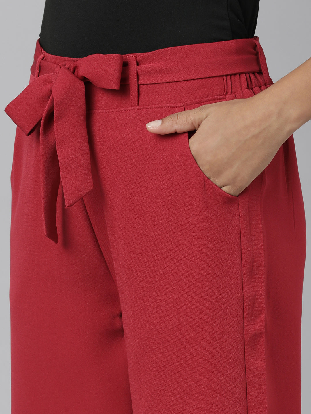 Women Fuchsia Solid Parallel Trousers