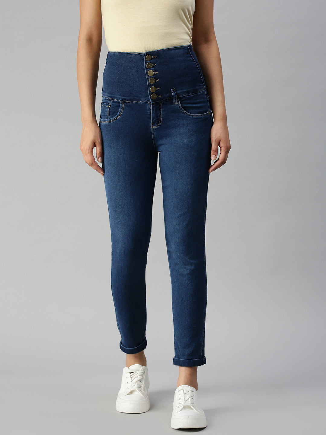 Women Solid Blue Slim Fit Jeans