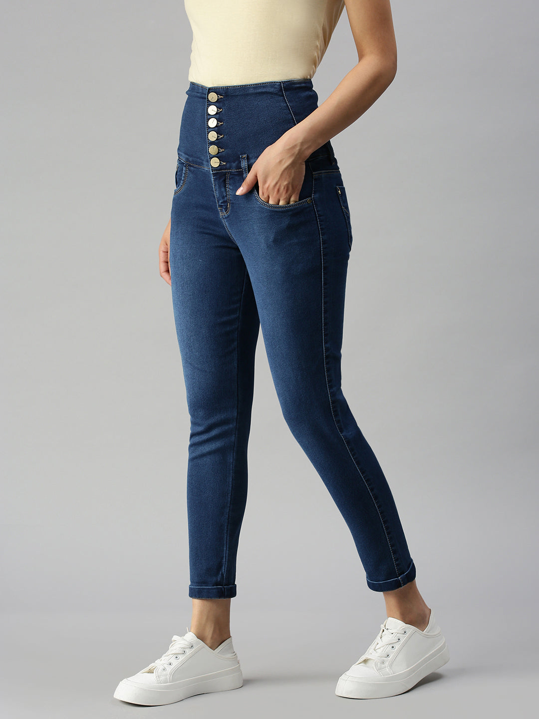 Women Solid Blue Slim Fit Jeans