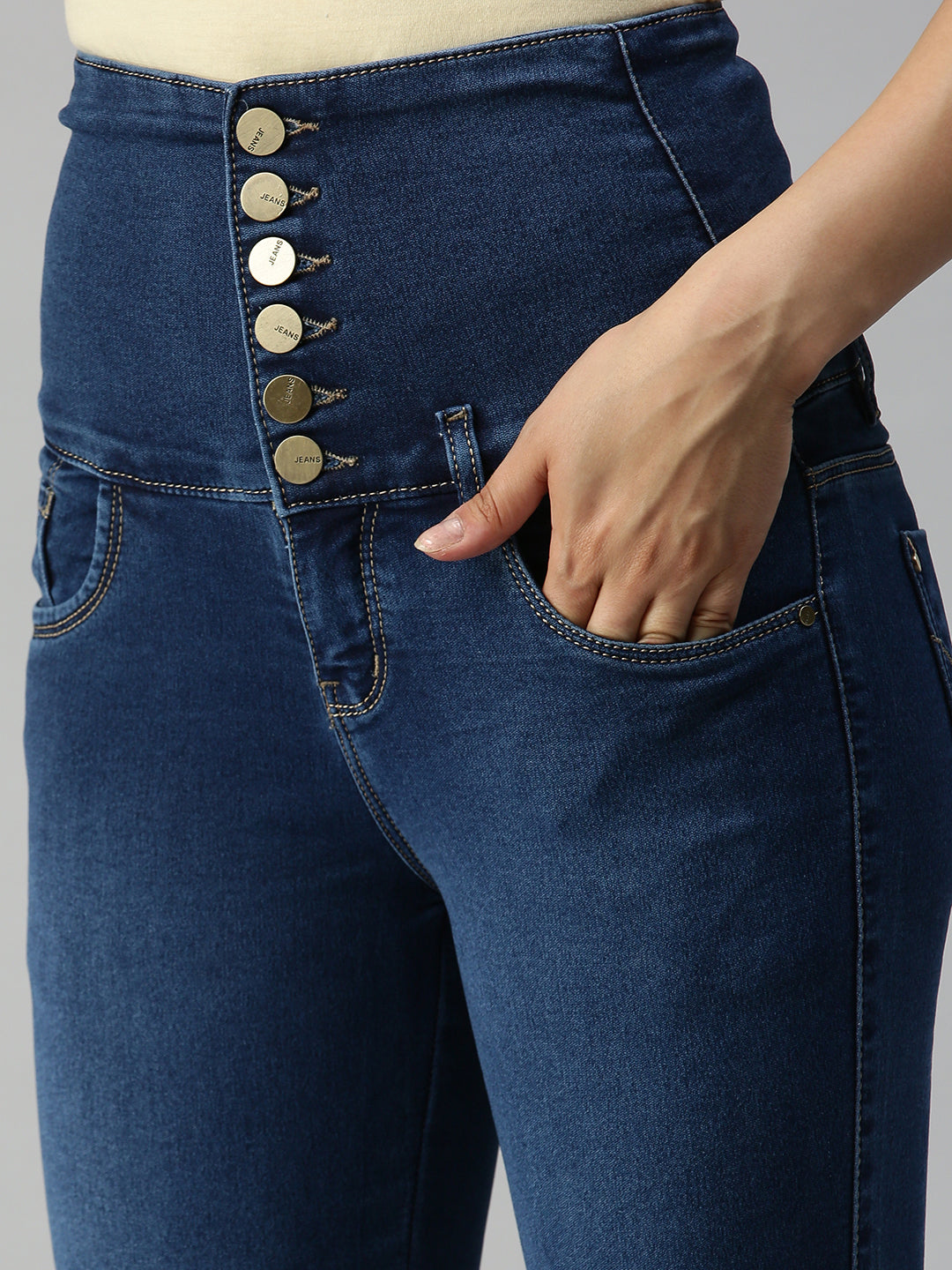 Women Solid Blue Slim Fit Jeans