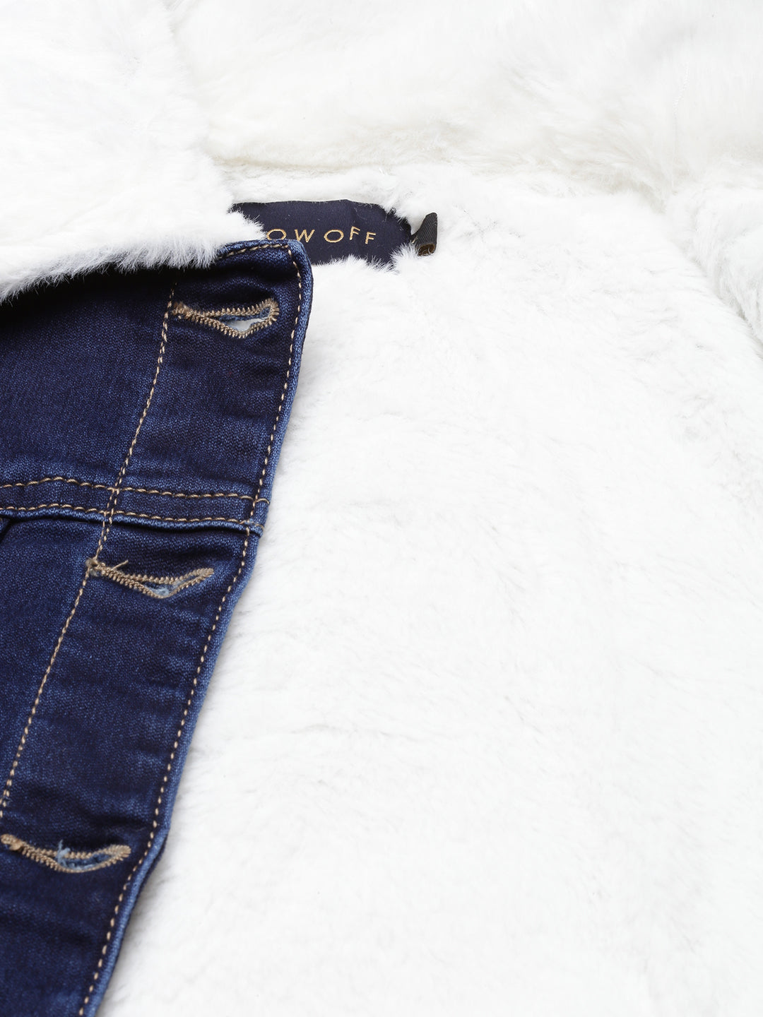 Women's Navy Blue Crop Denim Jacket With Faux Fur