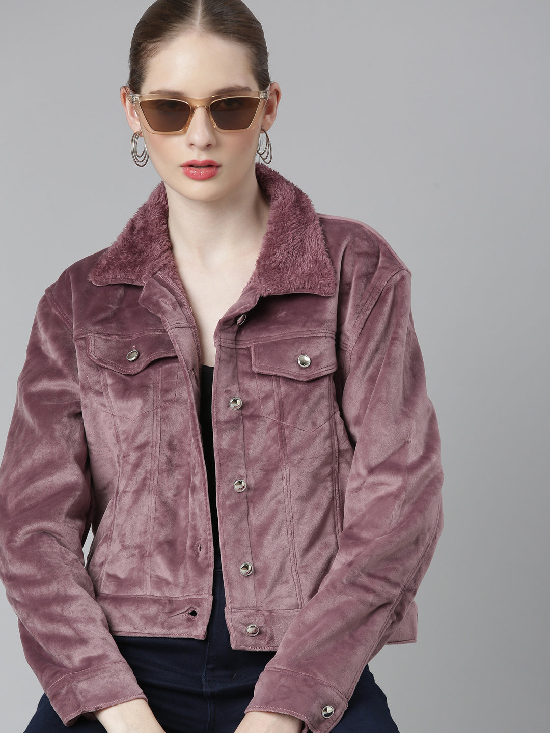 Women Mauve Solid Tailored Jacket