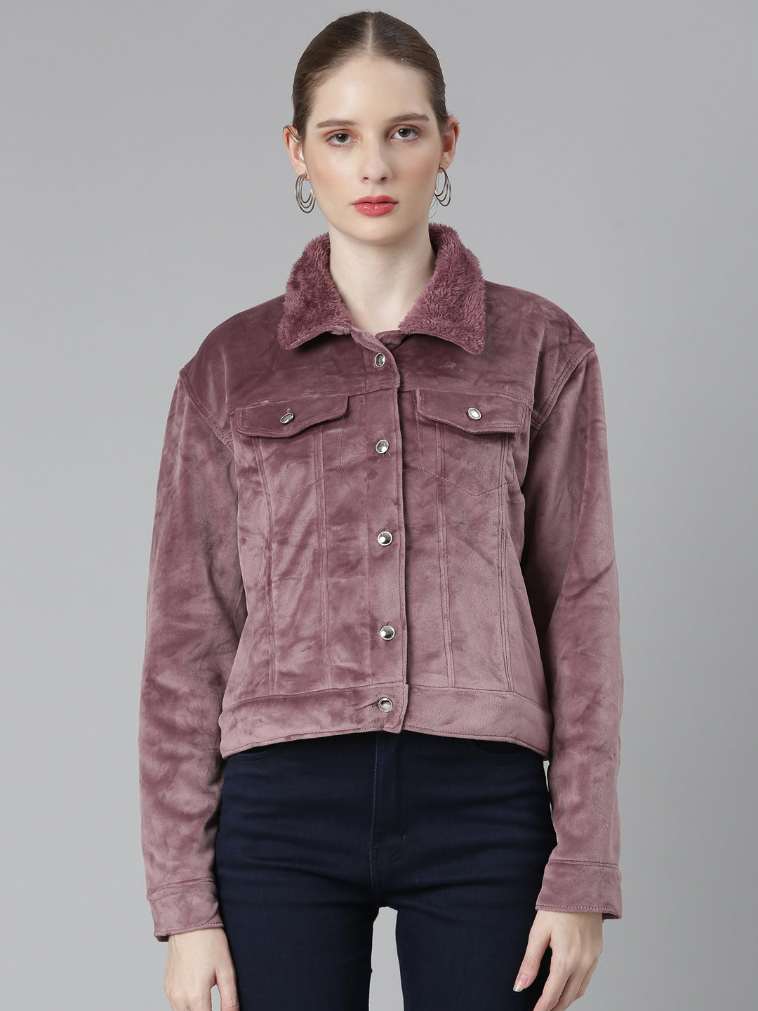 Women Mauve Solid Tailored Jacket