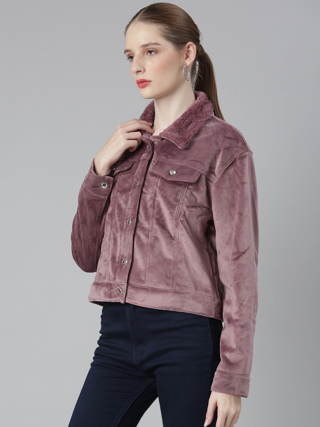 Women Mauve Solid Tailored Jacket