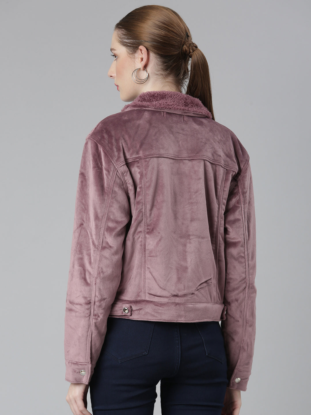 Women Mauve Solid Tailored Jacket