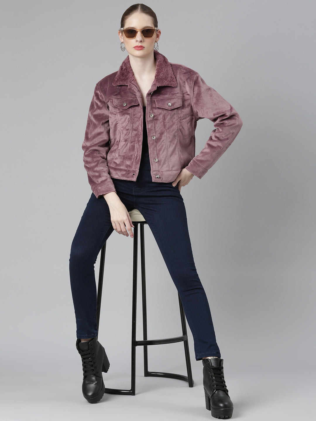 Women Mauve Solid Tailored Jacket