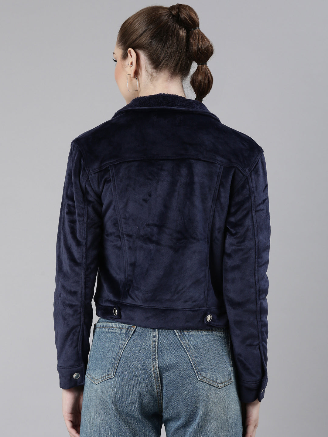 Women Navy Blue Solid Tailored Jacket