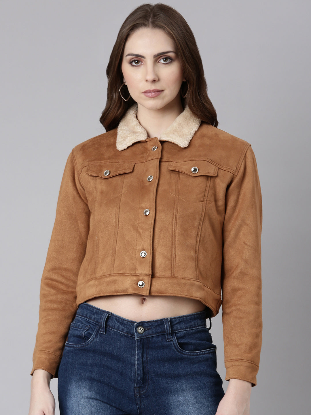 Women Camel Brown Solid Tailored Jacket