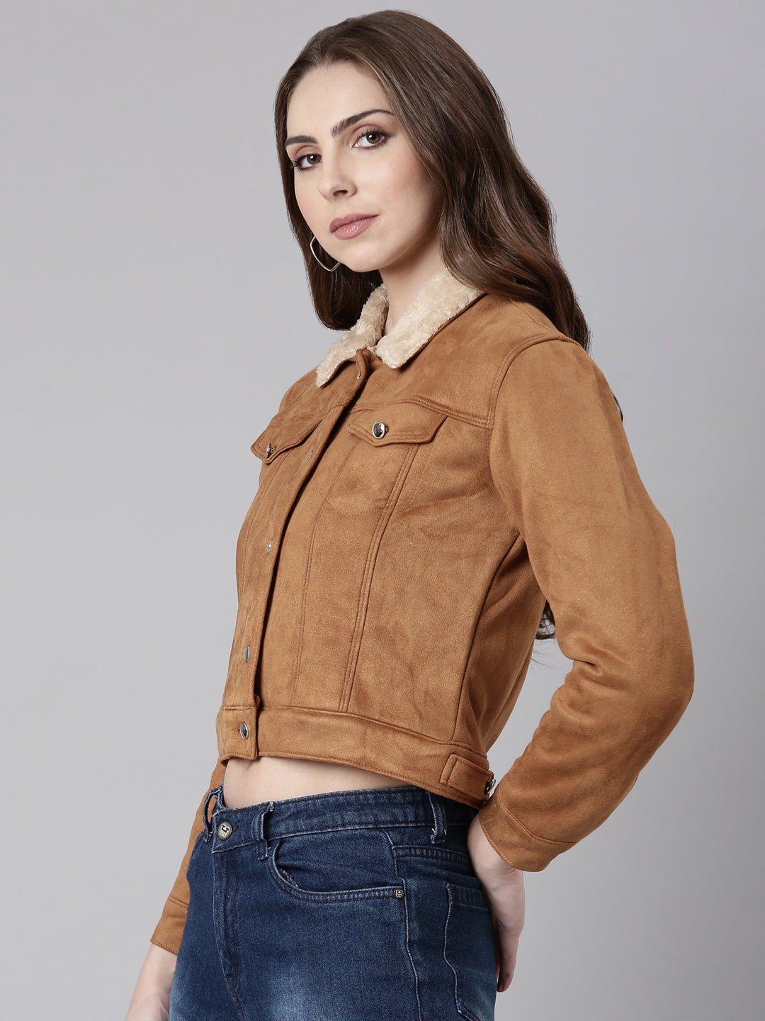 Women Camel Brown Solid Tailored Jacket