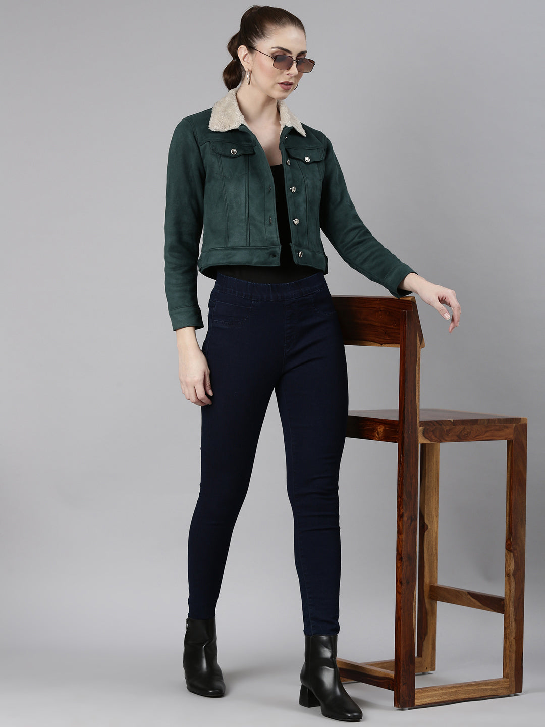 Women Green Solid Tailored Jacket