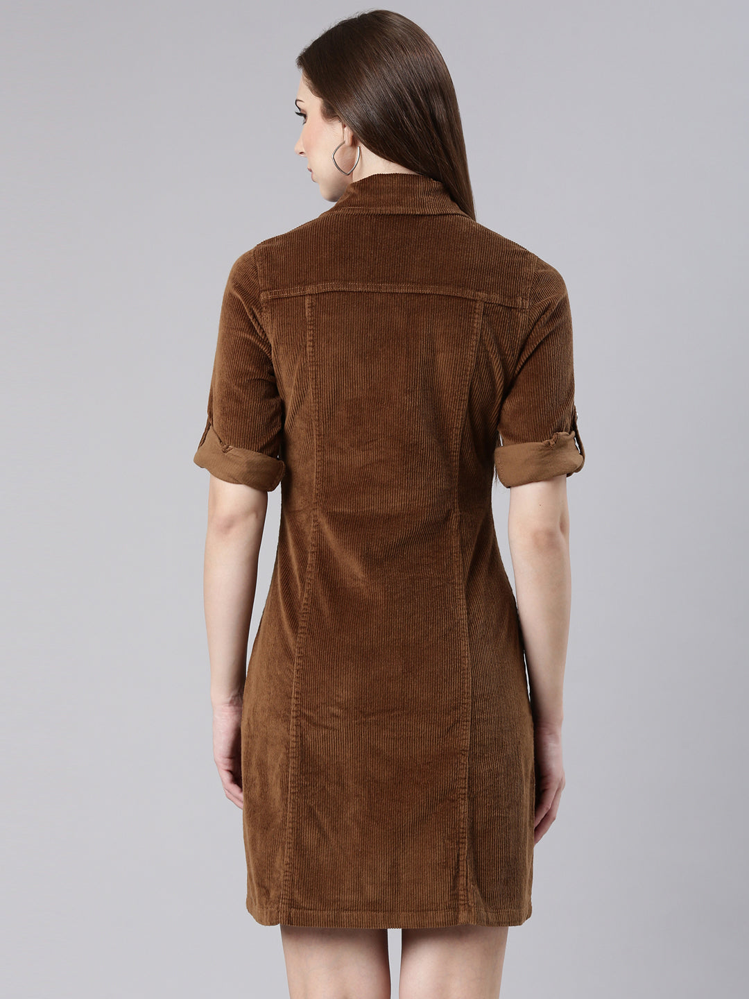 Women Khaki Solid Shirt Dress