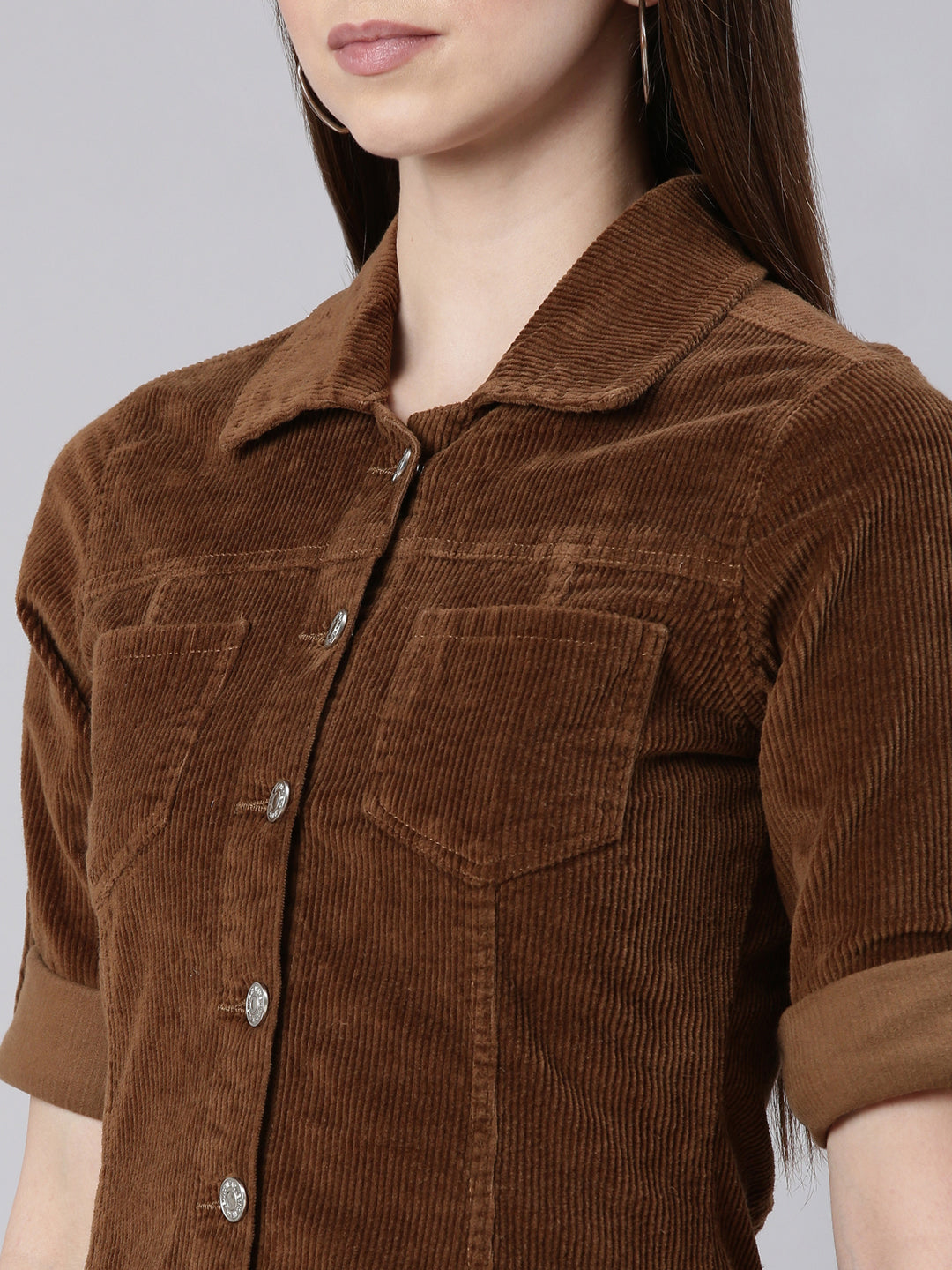 Women Khaki Solid Shirt Dress