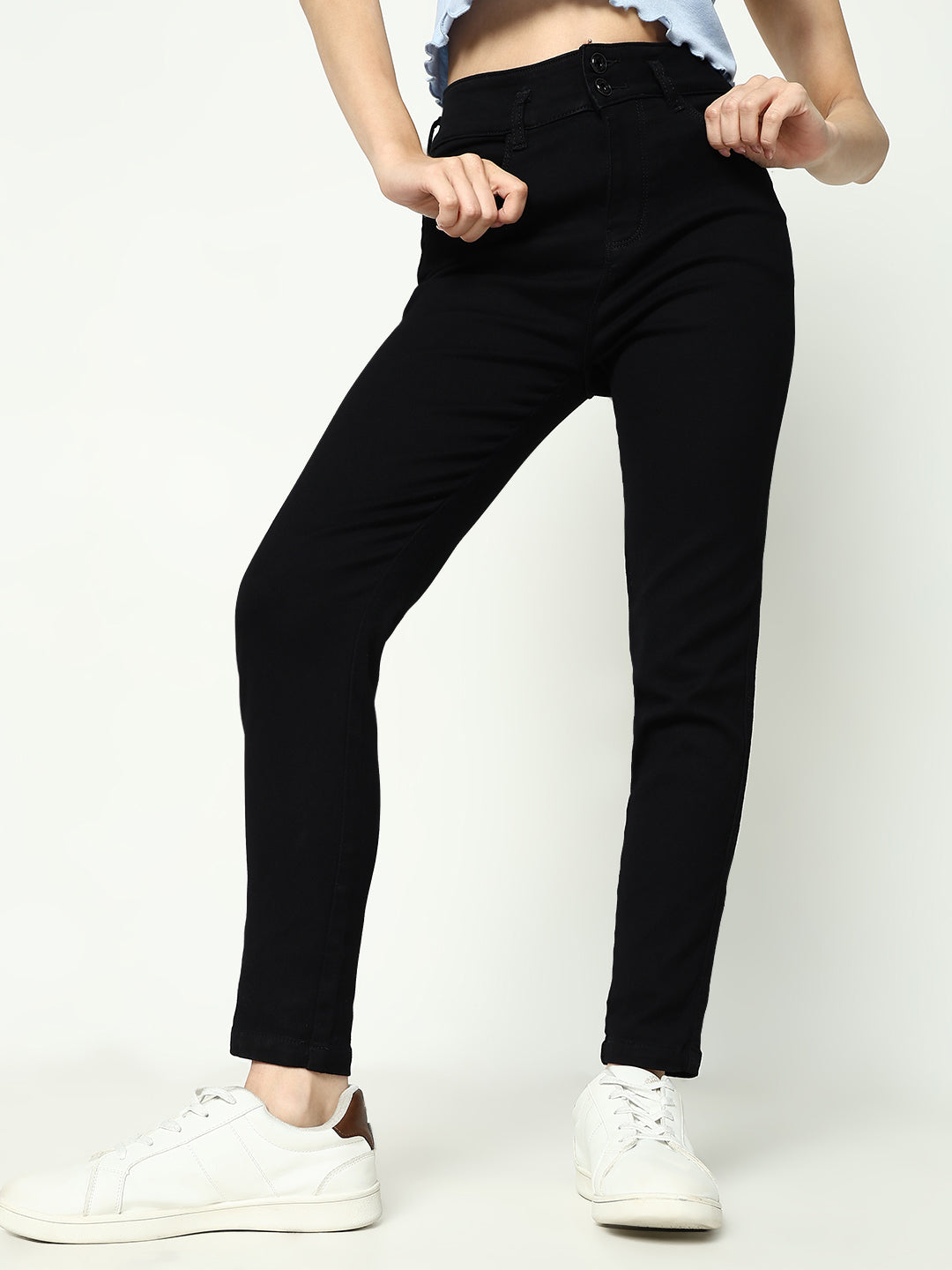 Women Black Solid Skinny Fit Denim Jeans