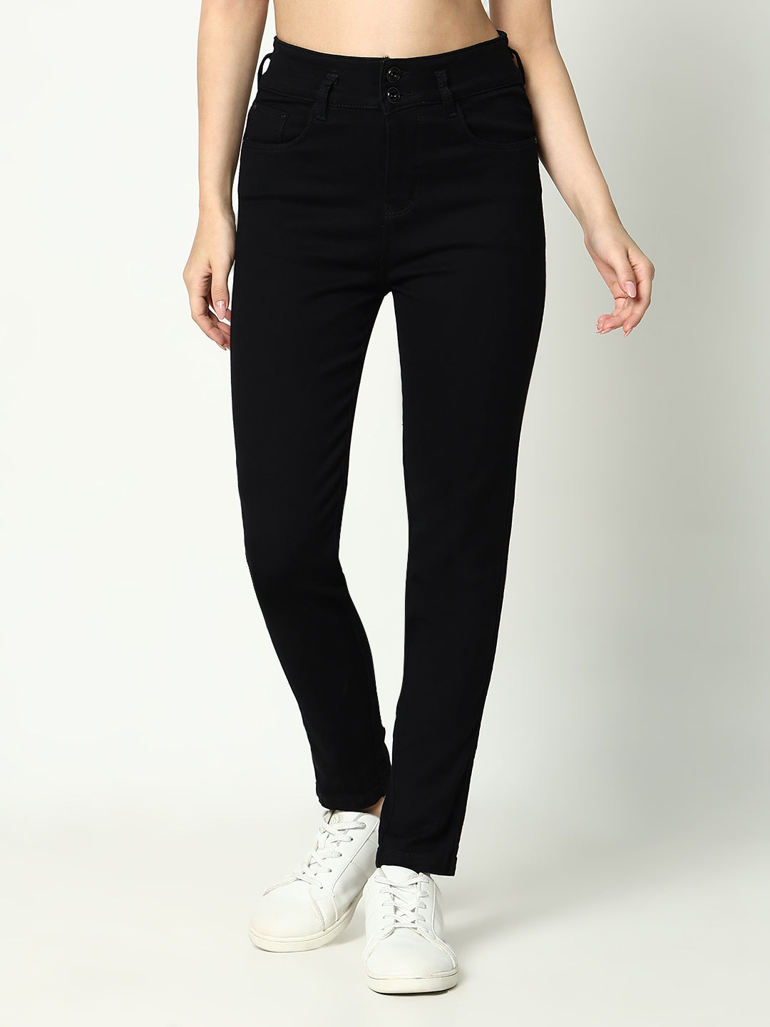 Women Black Solid Skinny Fit Denim Jeans