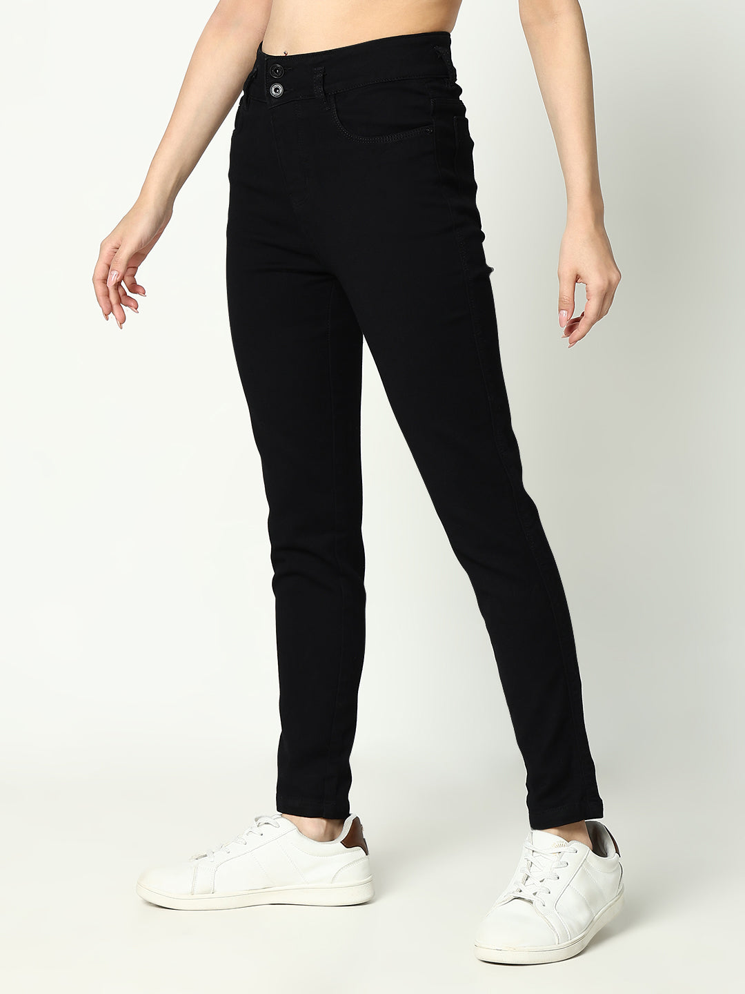 Women Black Solid Skinny Fit Denim Jeans