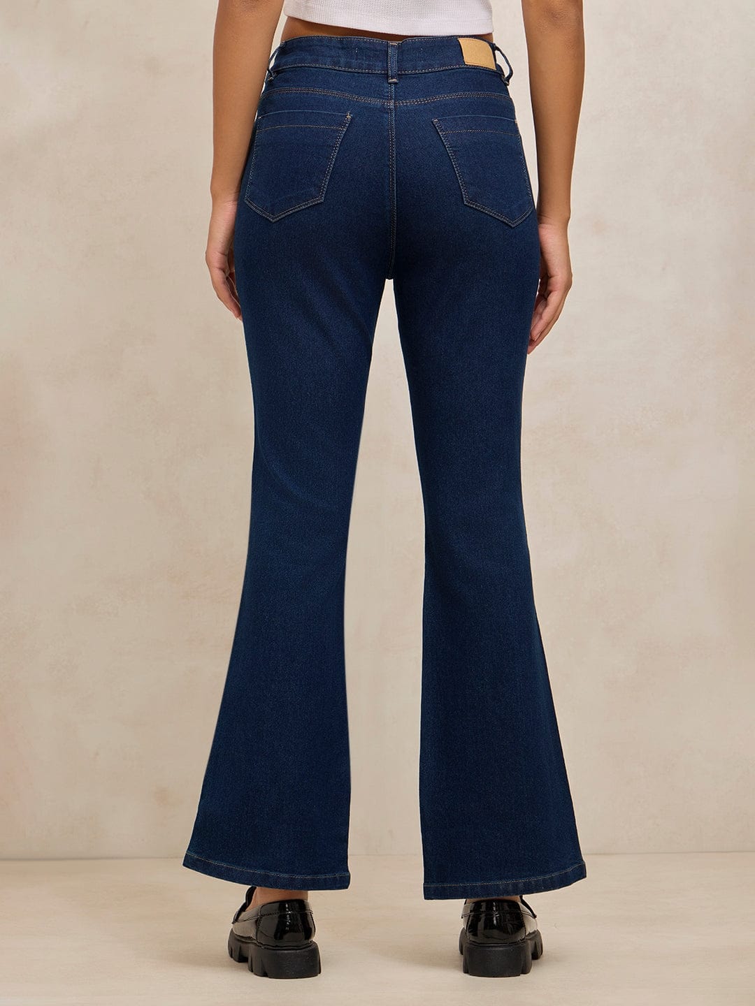 Women's Navy Blue Denim Mini Flare Jeans