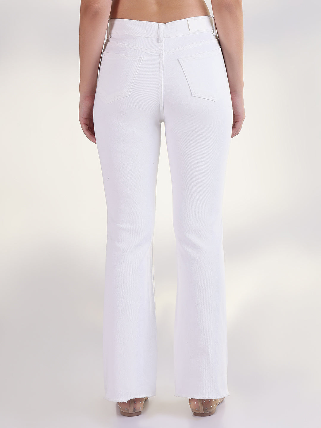 Women's Solid White Raw Hem Bootcut Jean