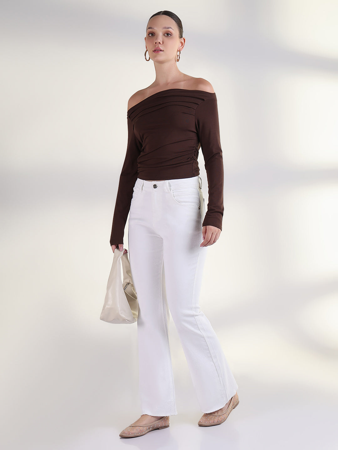 Women's Solid White Raw Hem Bootcut Jean