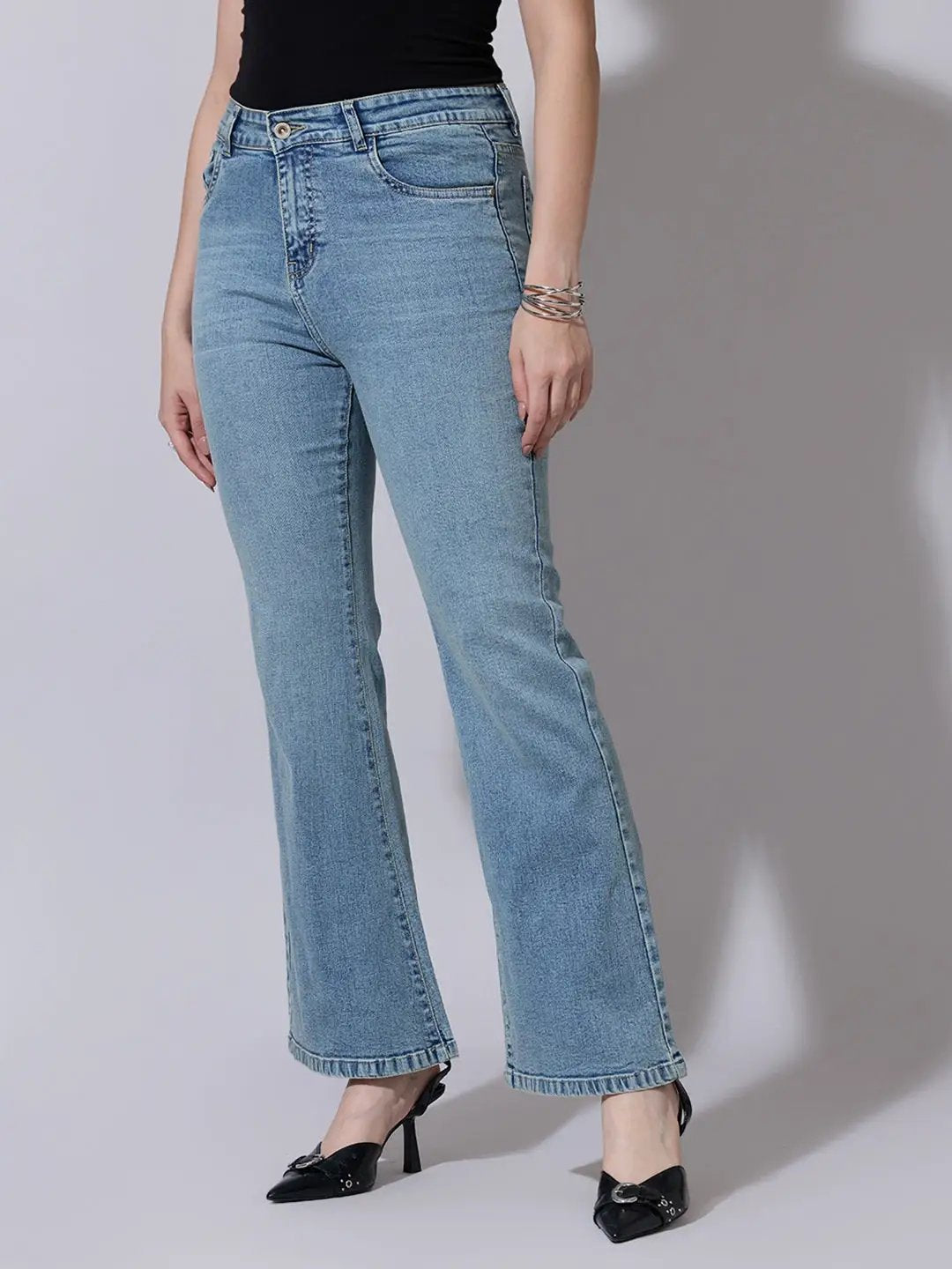 Women's Washed Blue High Waisted Flared Jeans - from SHOWOFFFF