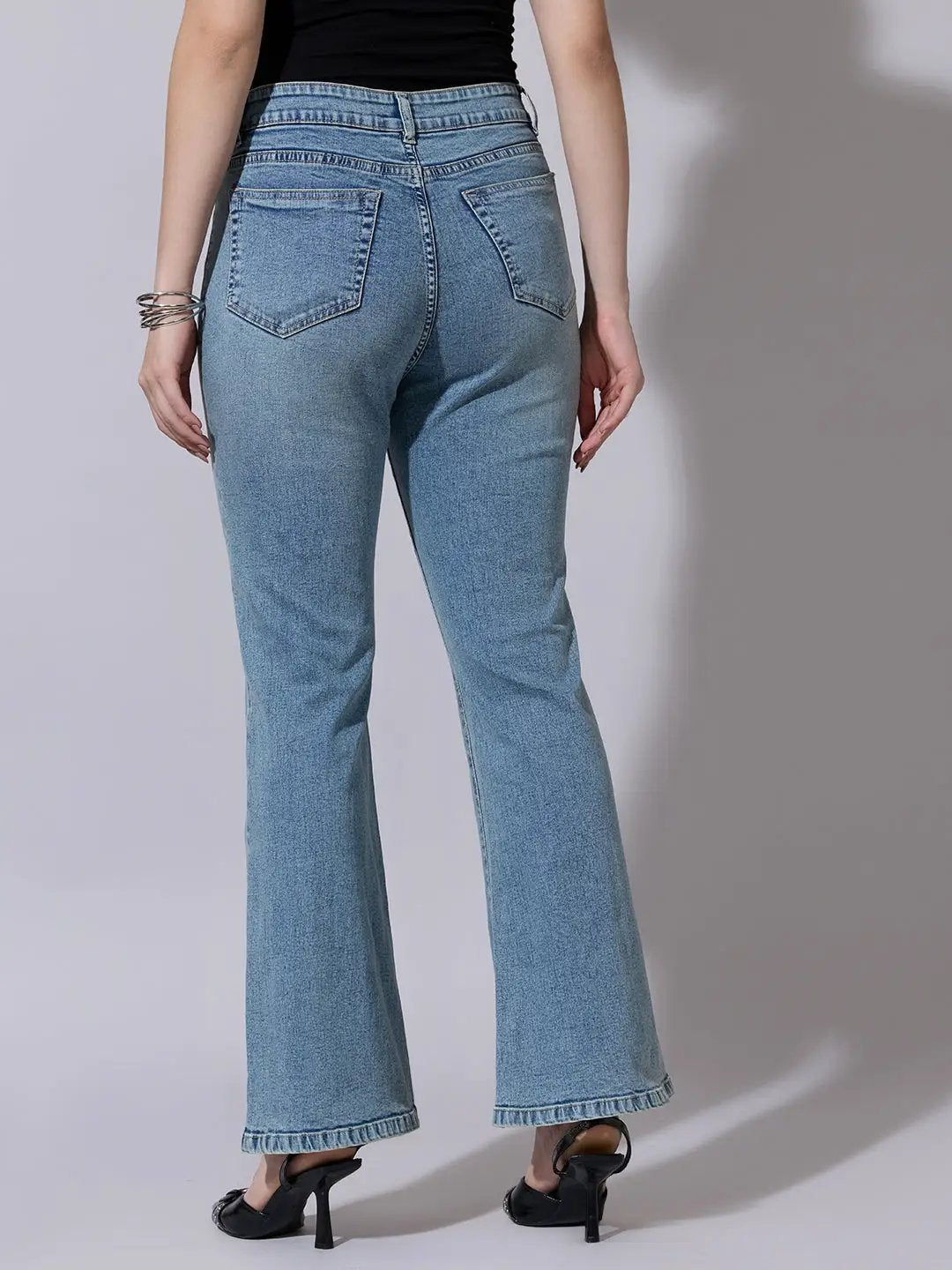Women's Washed Blue High Waisted Flared Jeans - from SHOWOFFFF