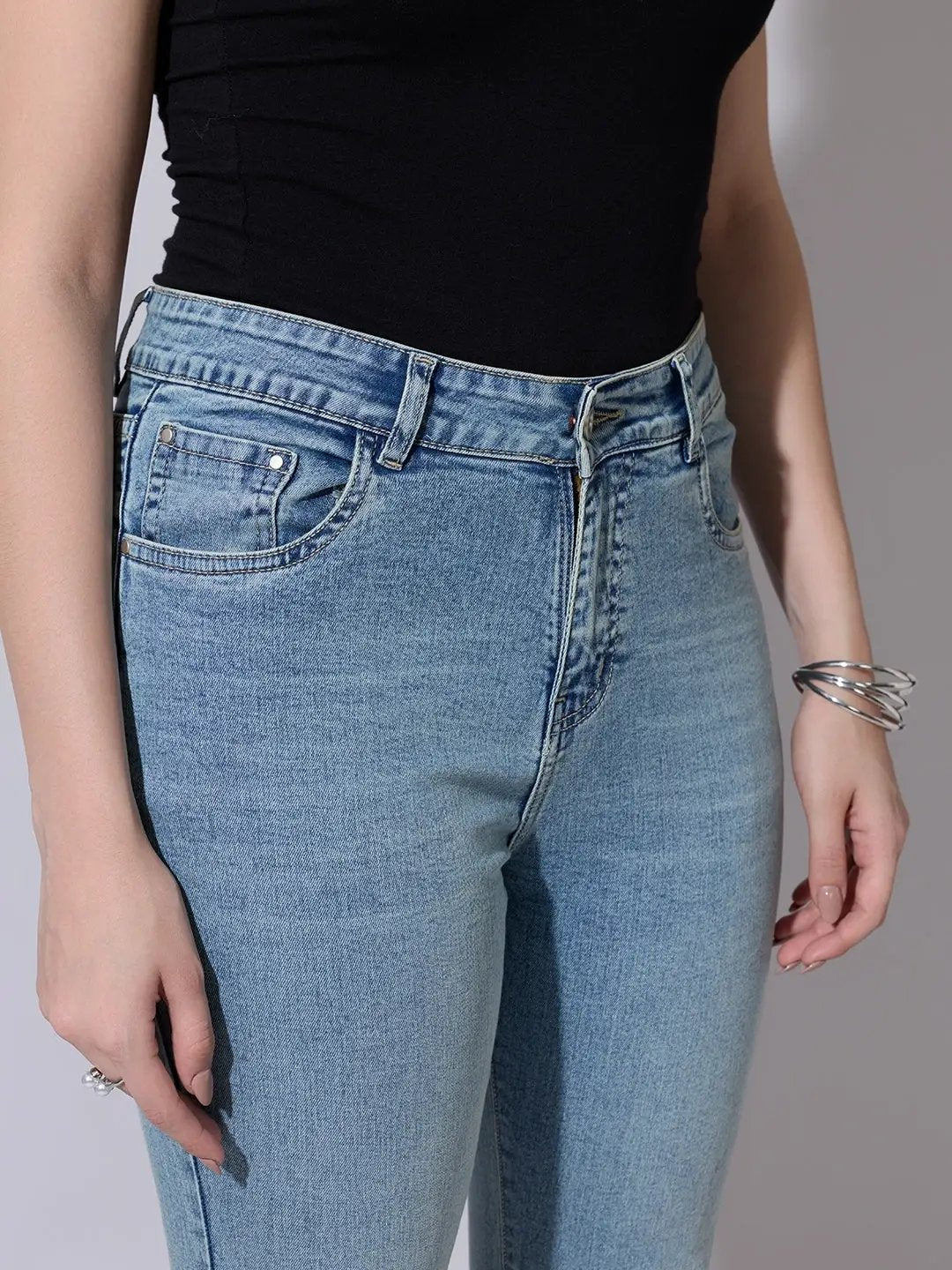 Women's Washed Blue High Waisted Flared Jeans - from SHOWOFFFF
