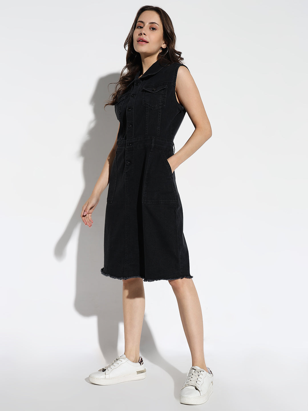 Women Solid Black A-Line Dress