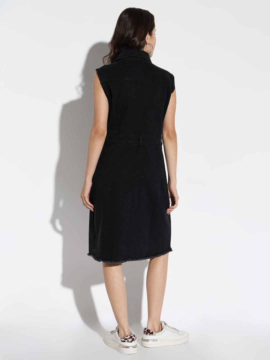 Women Solid Black A-Line Dress