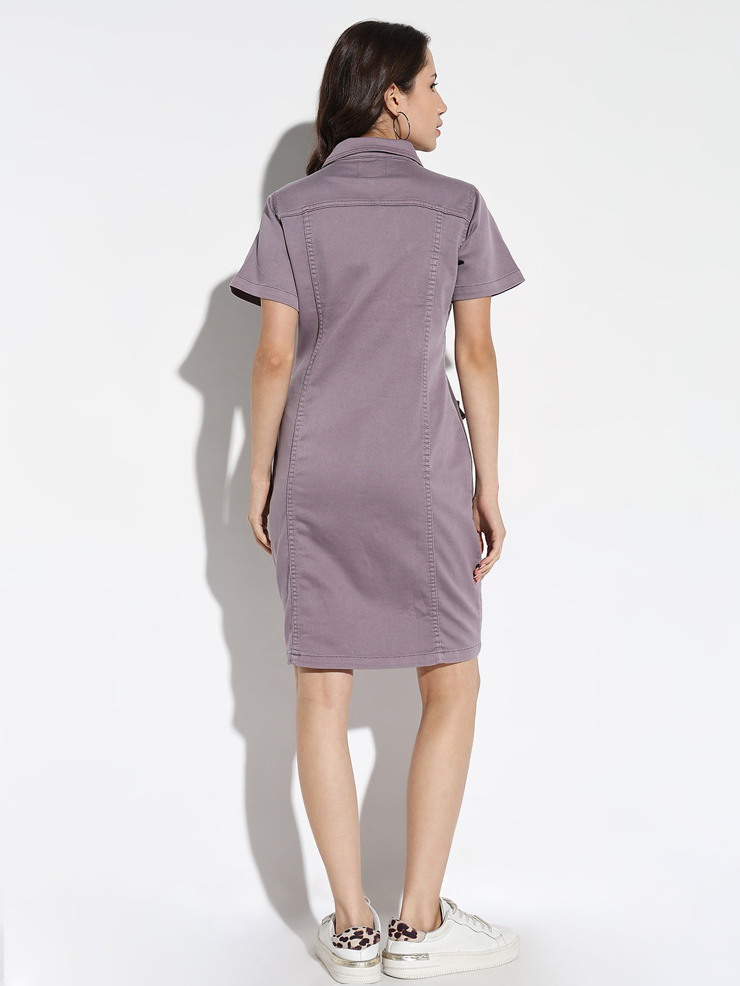 Women's Casual Purple Denim Shirt Dress