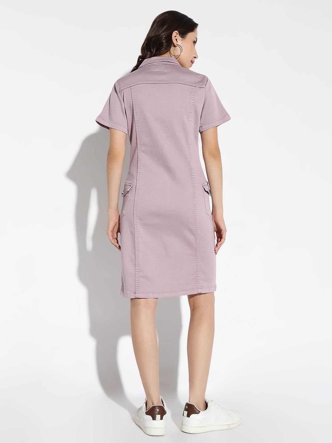 Women Solid Purple Shirt Dress